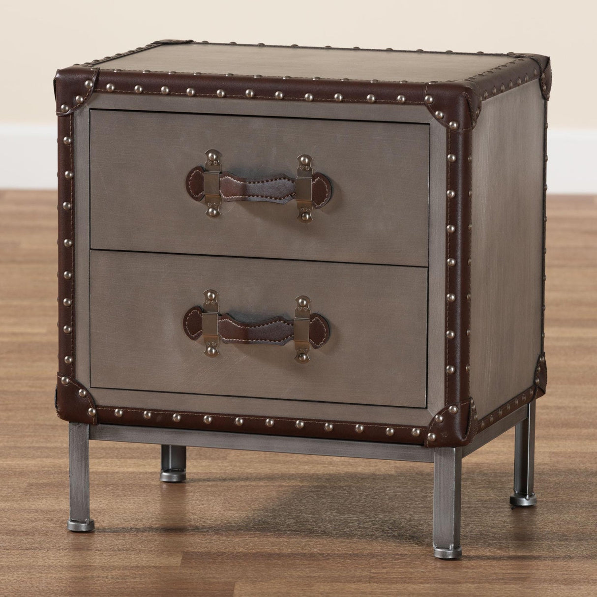 2 Drawer Silver Vintage End Table | Bali Loom Jacey | Oroa.com