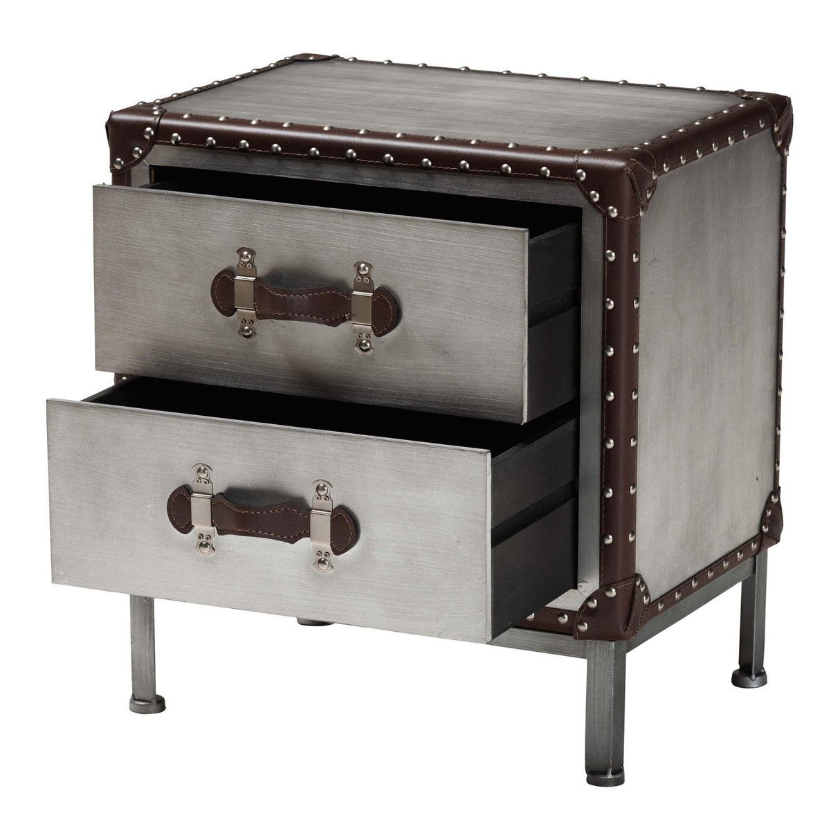 2 Drawer Silver Vintage End Table | Bali Loom Jacey | Oroa.com