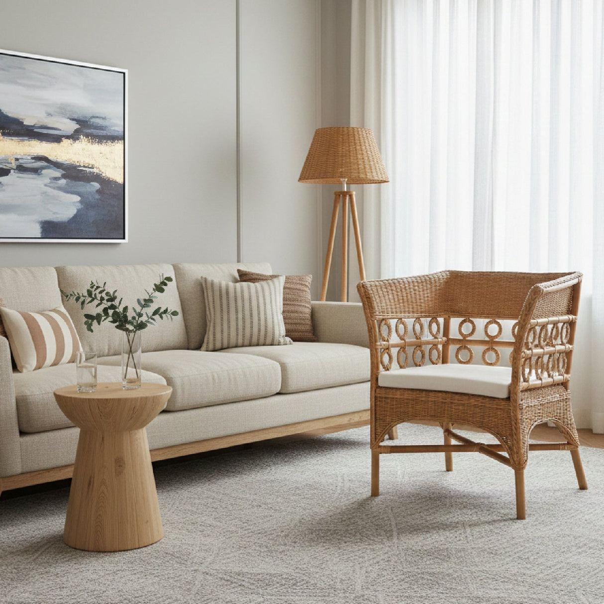 Modern European furniture - Braided Rattan Padded Accent Chair - www.oroa.com