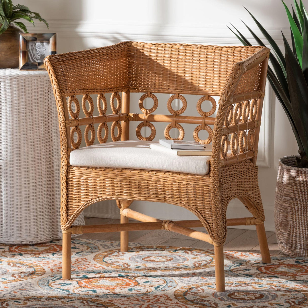 Modern European furniture - Braided Rattan Padded Accent Chair - www.oroa.com
