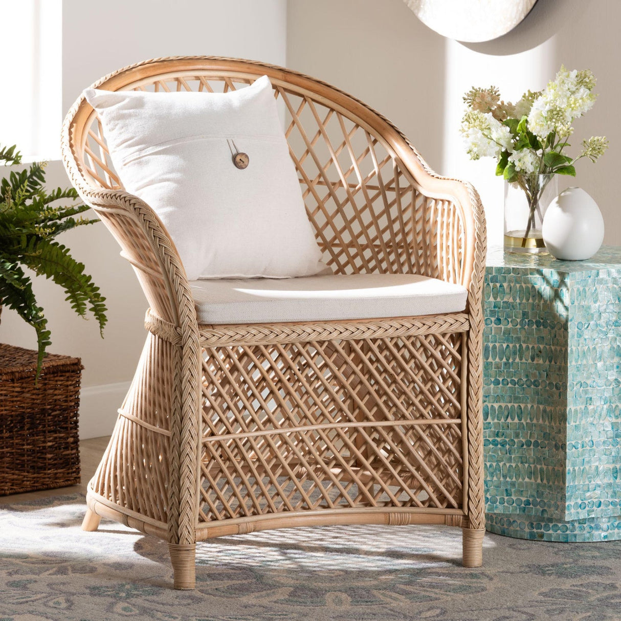 Braided Rattan Bohemian Accent Armchair | Bali Loom Casilda | Oroa.com