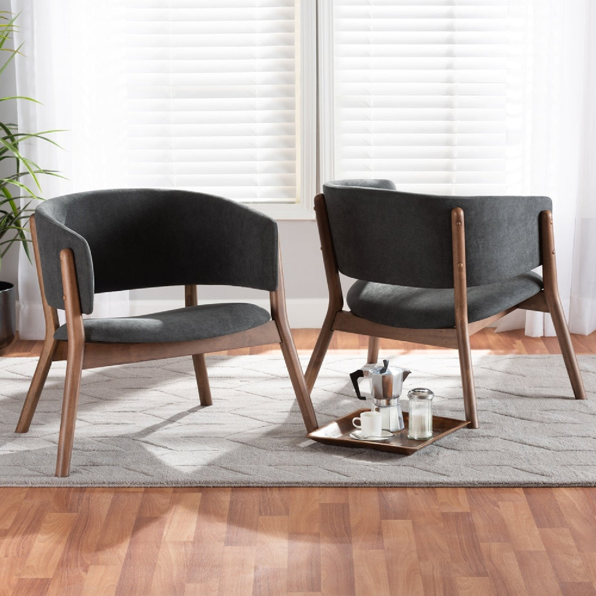 Modern European furniture - Walnut Framed Curve Accent Chairs 2 - www.oroa.com | Oroa.com