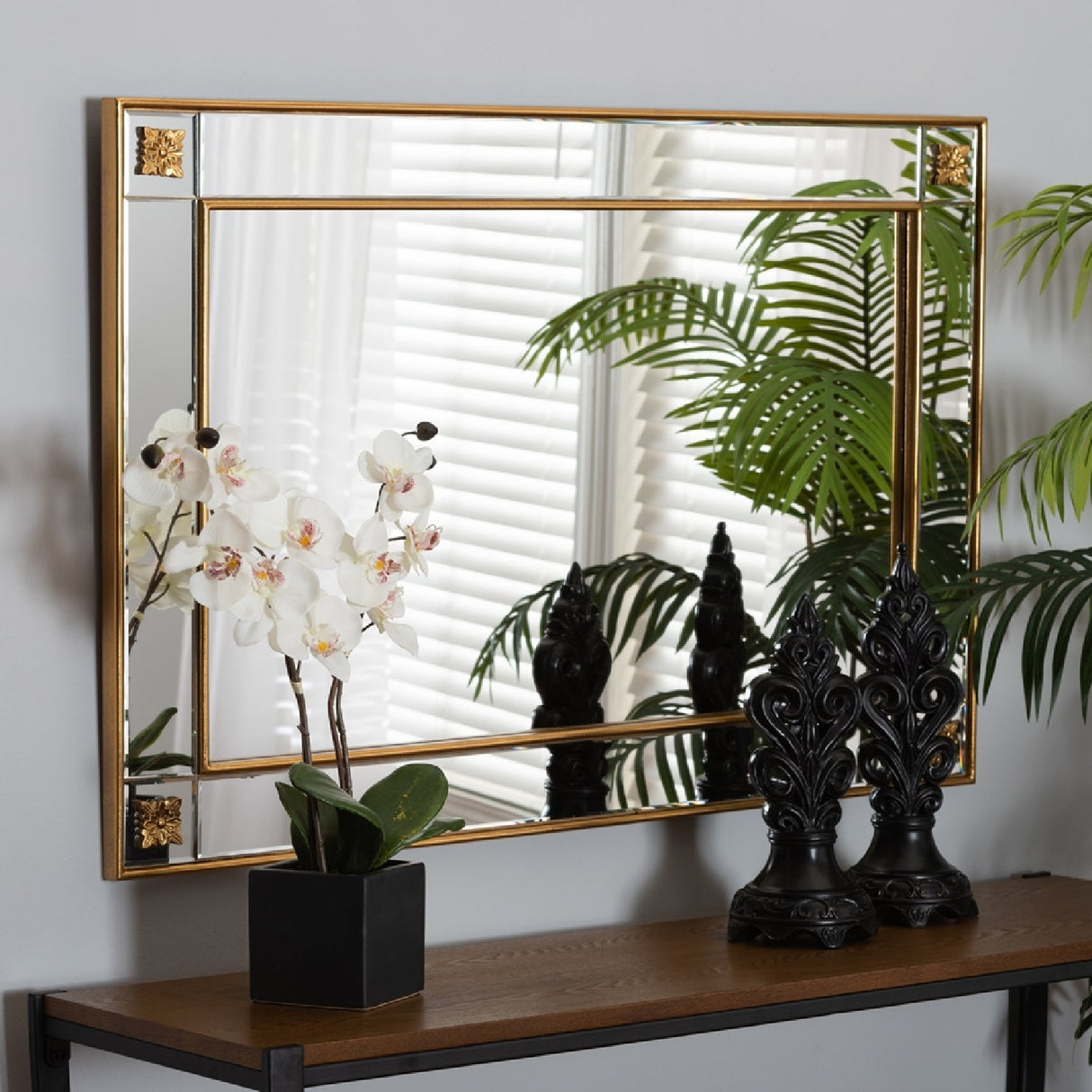 Modern European furniture - Rectangular Gold Accent Wall Mirror - www.oroa.com