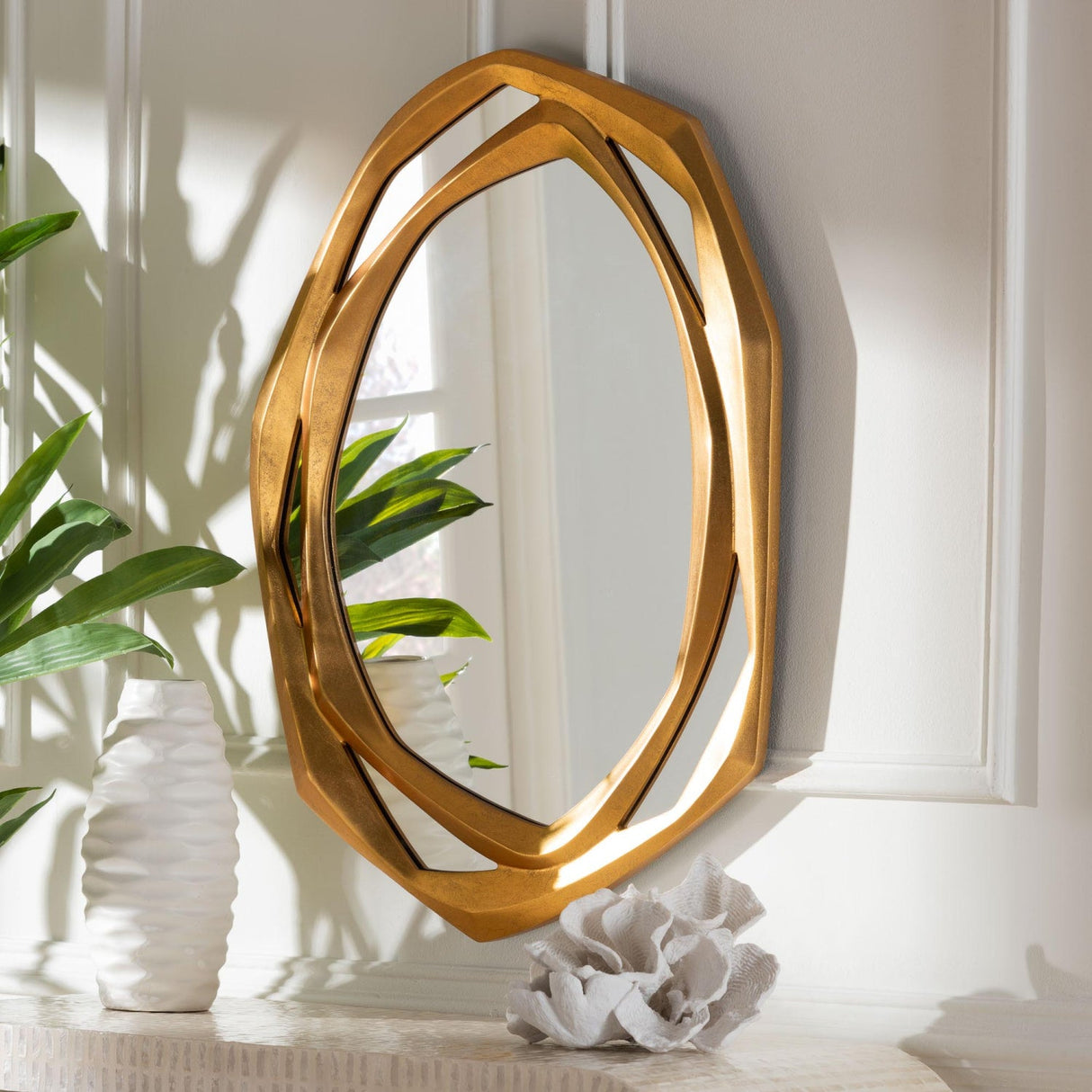 Modern European furniture - Gold Geometric Abstract Accent Mirror - www.oroa.com