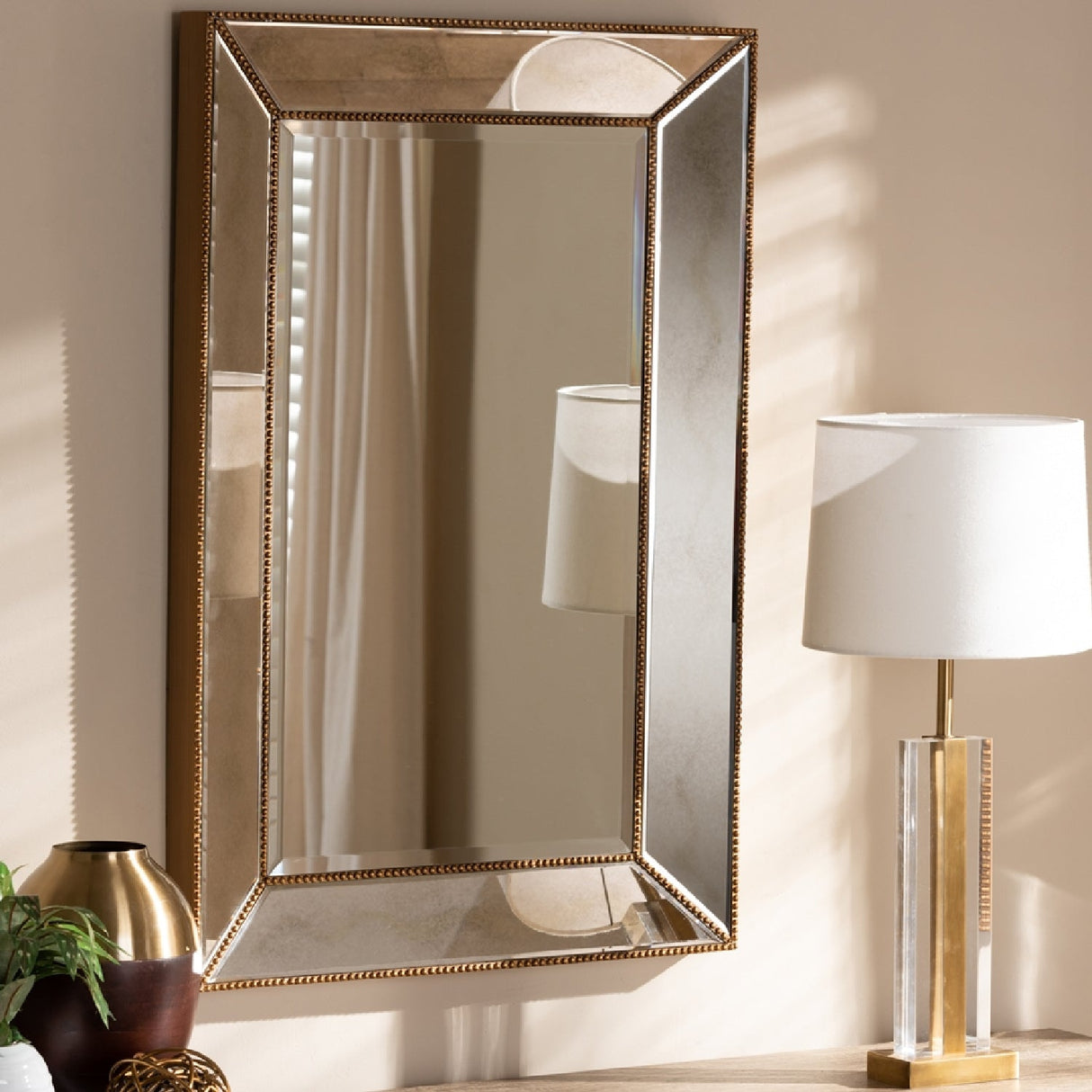 Modern European furniture - Gold Beaded Accent Wall Mirror - www.oroa.com | Oroa.com