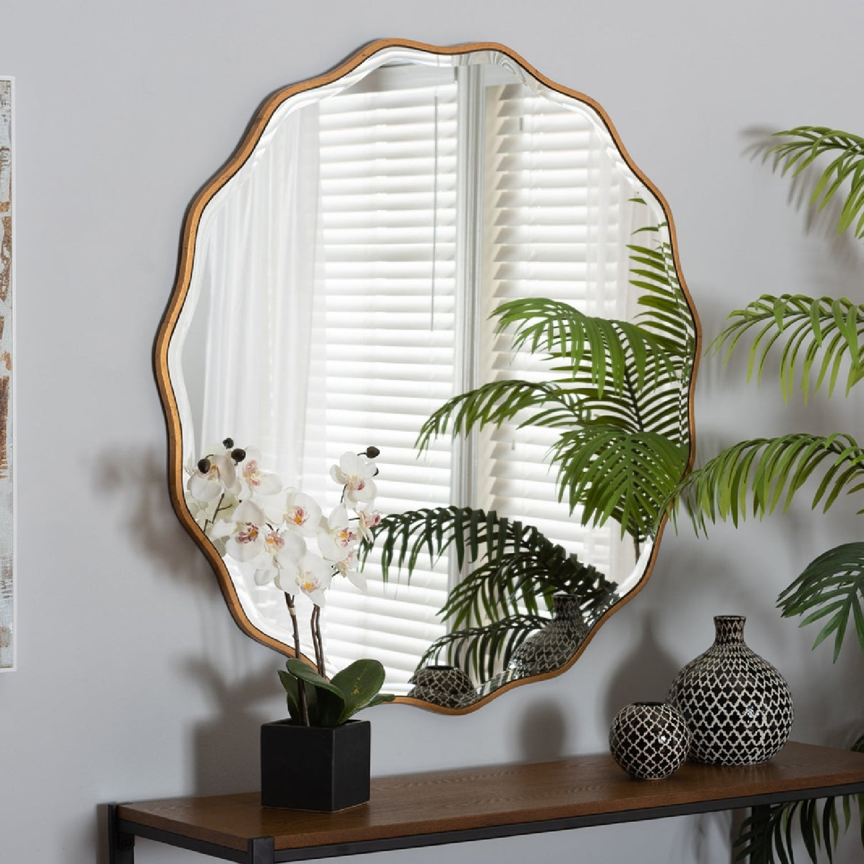 Modern European furniture - Gold Scalloped Round Mirror - www.oroa.com