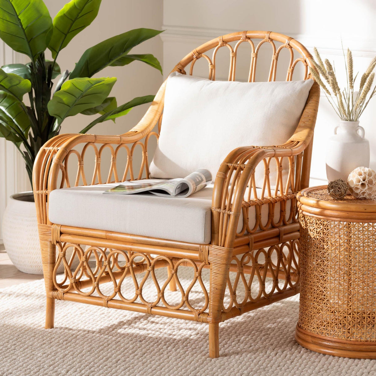 Modern European furniture - Bohemian Rattan Padded Lounge Chair - www.oroa.com