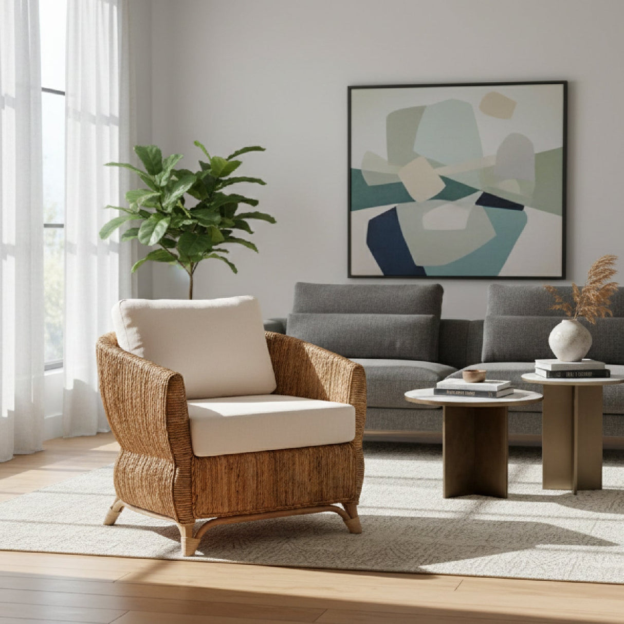 Cushioned Woven Seagrass Lounge Chair | Bali Loom Roma | Oroa.com