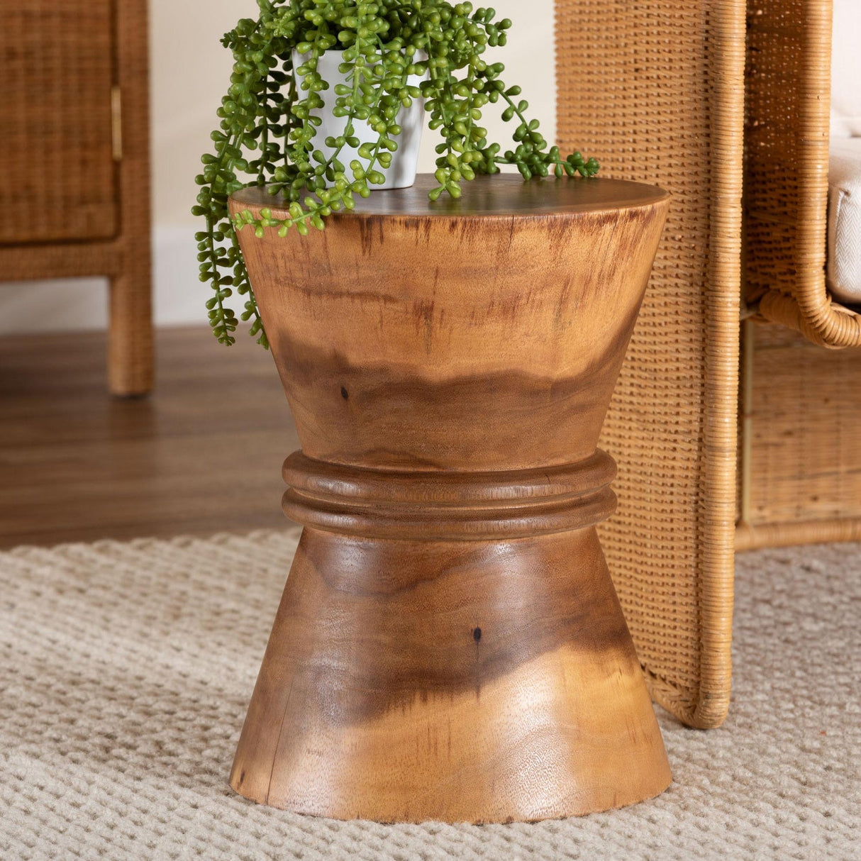 Modern European furniture - Suar Wood Hourglass Side Table - www.oroa.com | Oroa.com