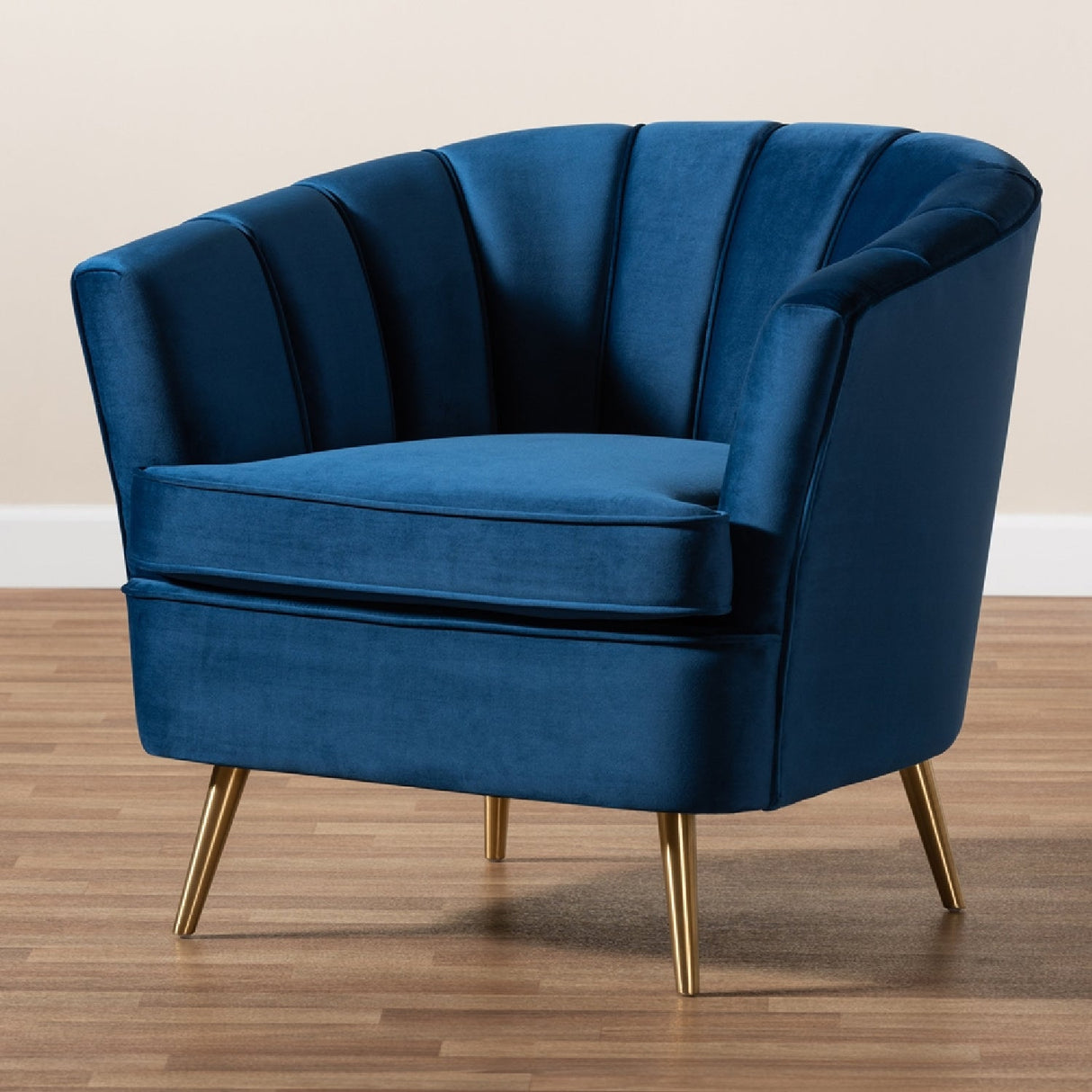 Modern European furniture - Channeled Blue Velvet Accent Chair - www.oroa.com