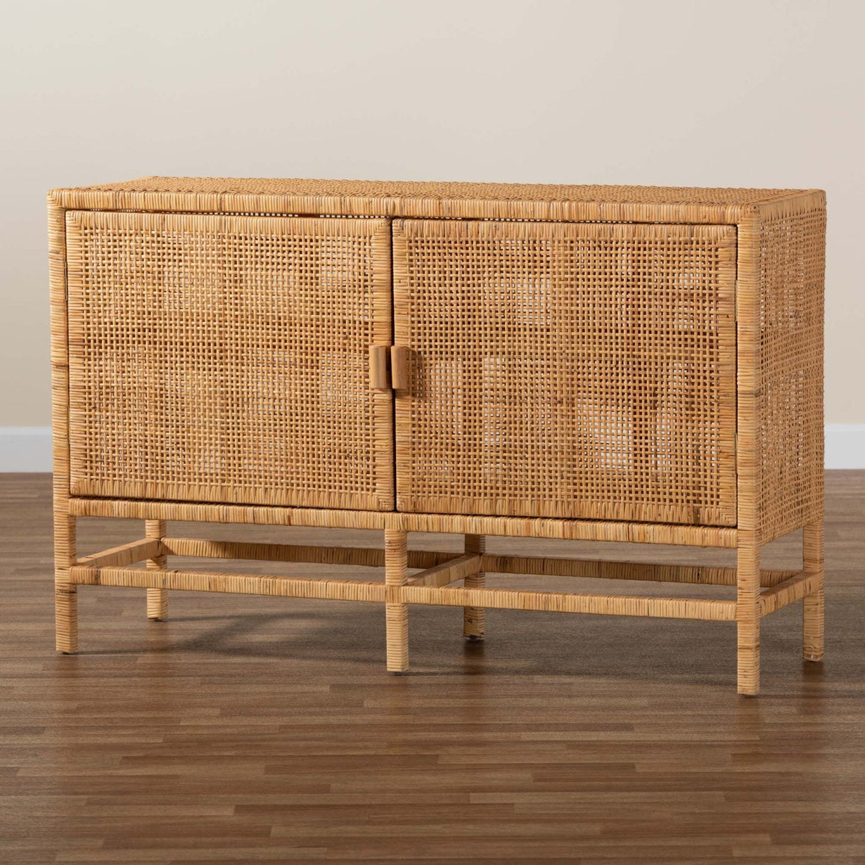 Modern European furniture - Mahogany Framed Rattan Cabinet - www.oroa.com