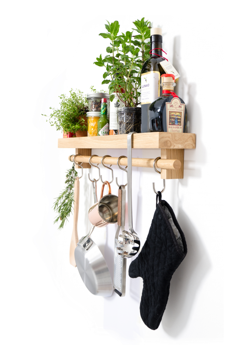 5-Hook Wooden Utensils Shelf | Wireworks | Oroa.com