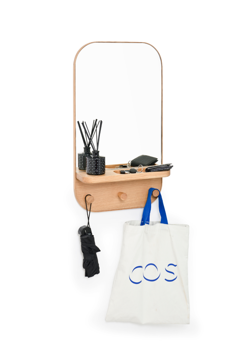 Oak Wooden Wall Storage Mirror | Wireworks Silent | Oroa.com