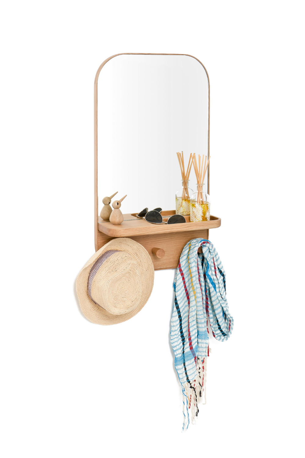 Oak Wooden Wall Storage Mirror | Wireworks Silent | Oroa.com