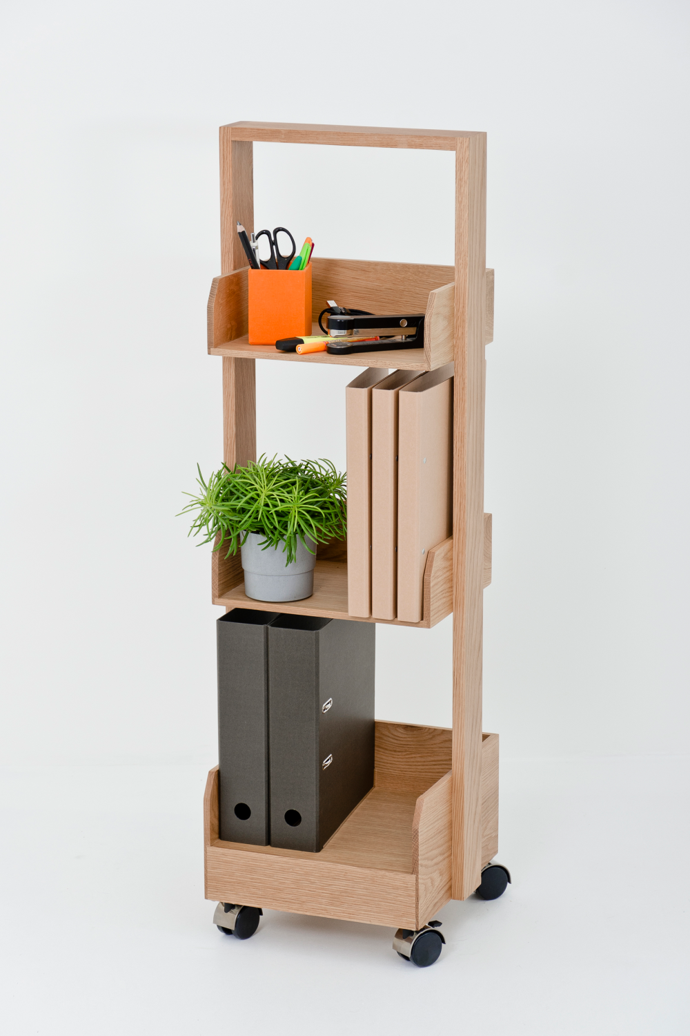 Three-Shelf Wheeled Wood Mini Bookcase | Wireworks Bookie | Oroa.com