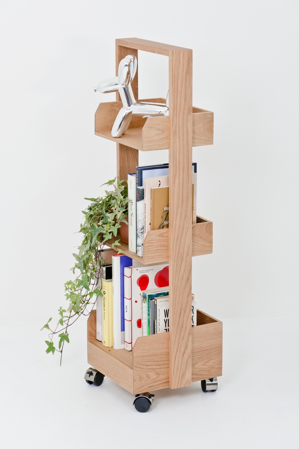 Three-Shelf Wheeled Wood Mini Bookcase | Wireworks Bookie | Oroa.com