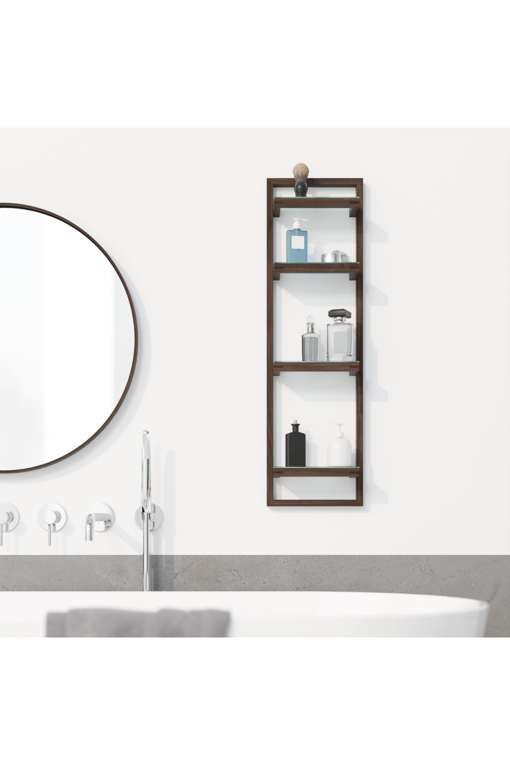 Walnut Bathroom Wall Shelf | Wireworks Zone | Oroa.com