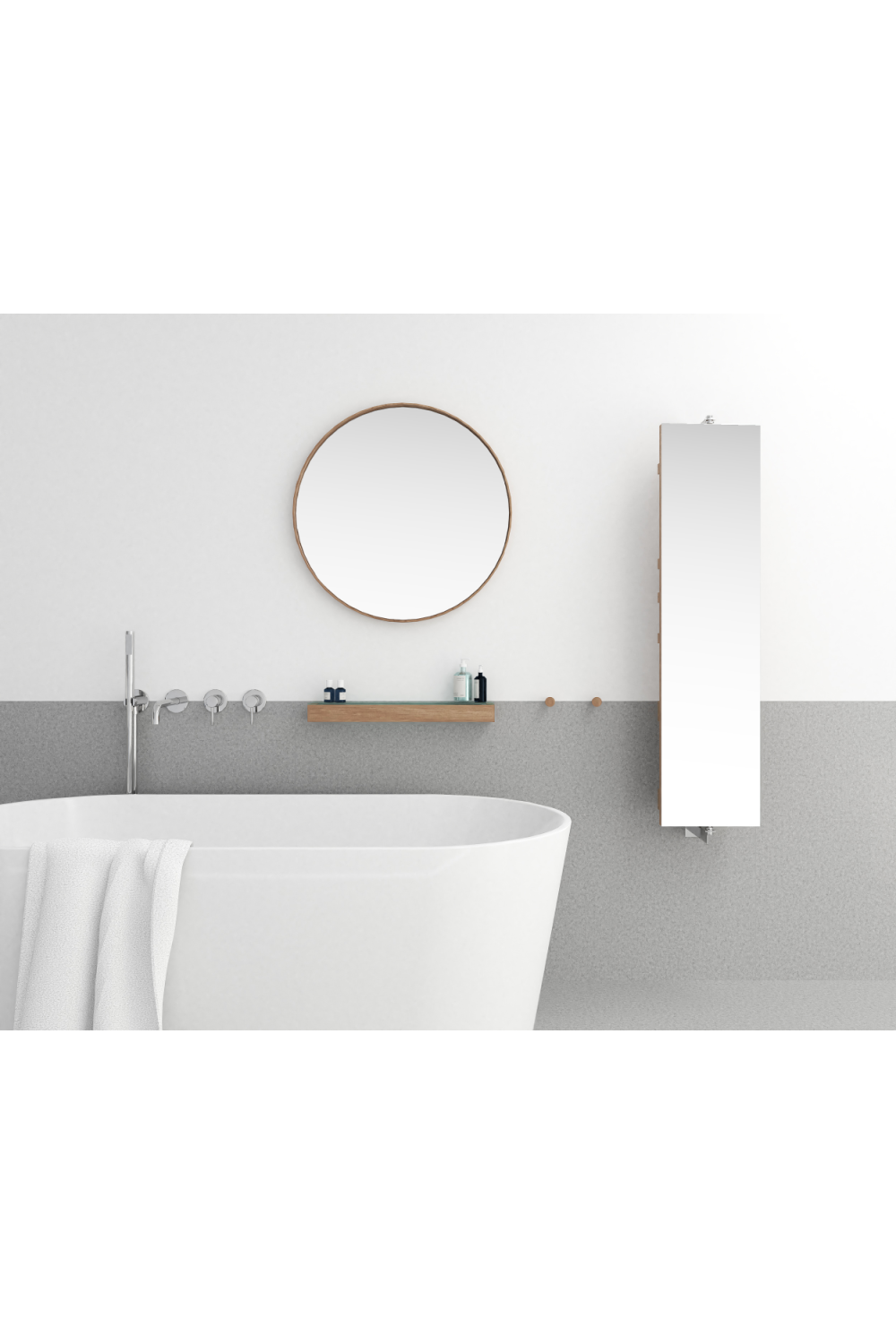 Rotating Oak Bathroom Cabinet with Mirror | Wireworks Revolve 1140 Cosmos | Oroa.com