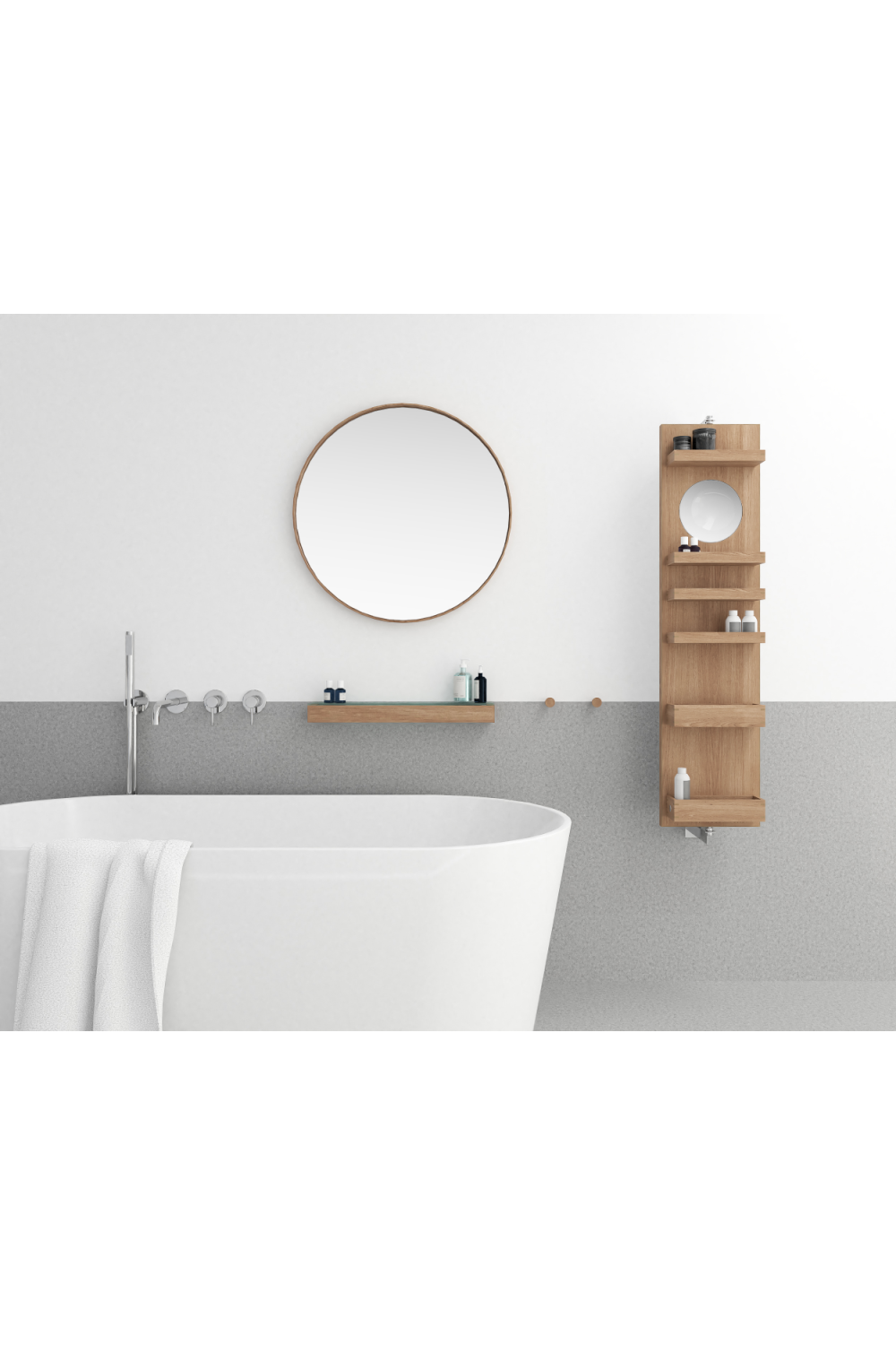 Rotating Oak Bathroom Cabinet with Mirror | Wireworks Revolve 1140 Cosmos | Oroa.com