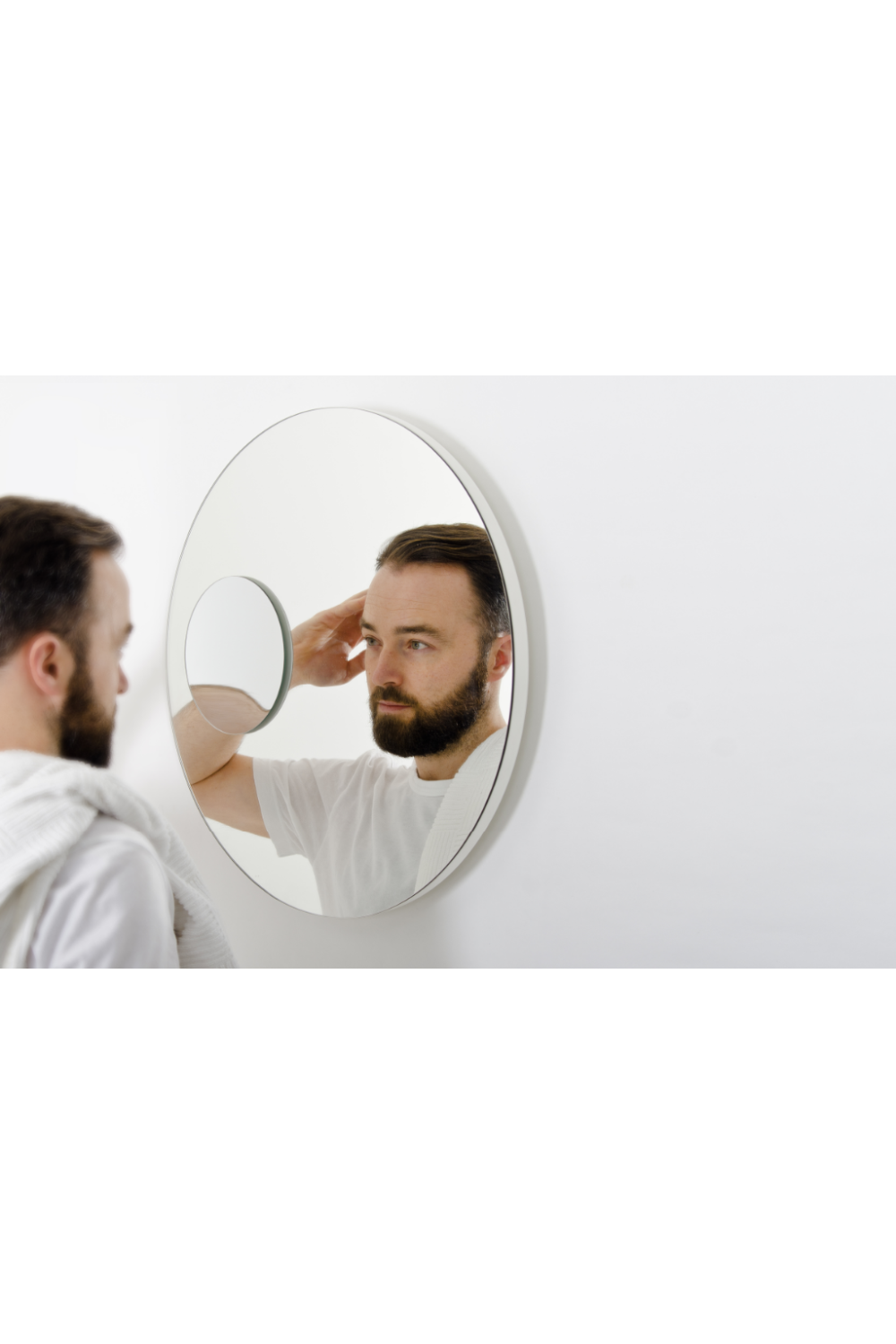 Rotating Round Wall Mirror with Fixed Magnifier | Wireworks Neutrino | Oroa.com