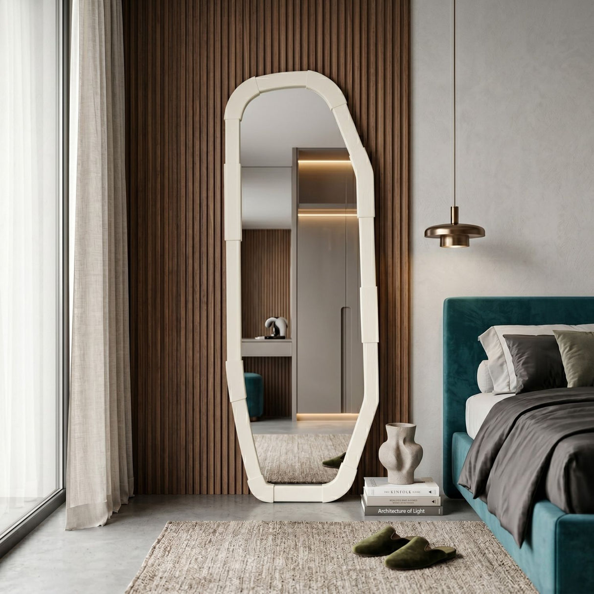 Modern European furniture - Beige Oak Asymmetrical Mirror - www.oroa.com | Oroa.com