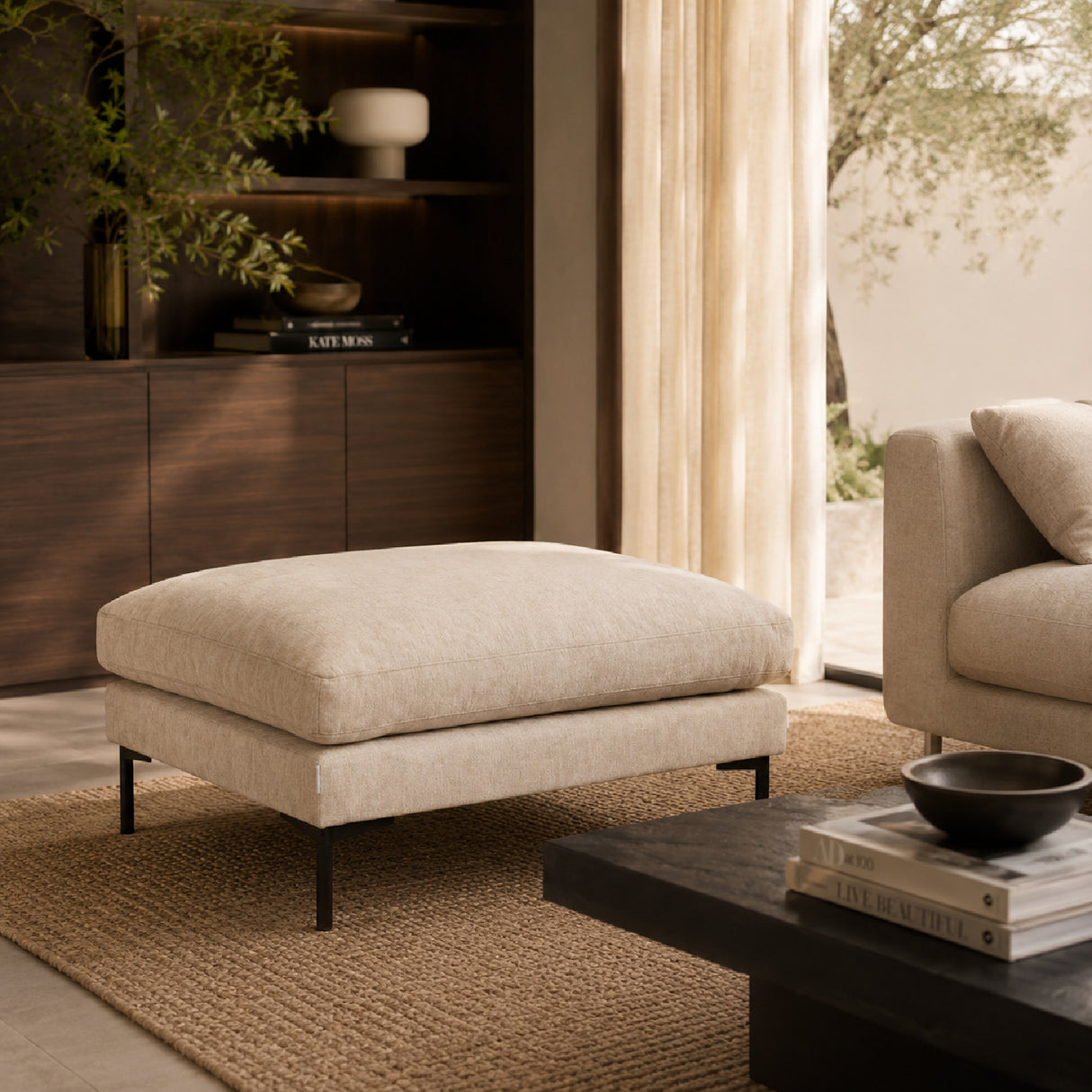 Beige Fabric Hocker | Oroa.com