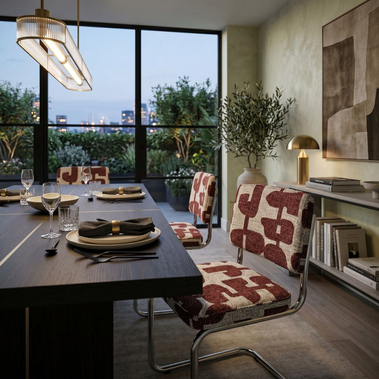 Modern European furniture - Patterned Fabric Cantilevered Dining Chairs (2) - www.oroa.com | Oroa.com