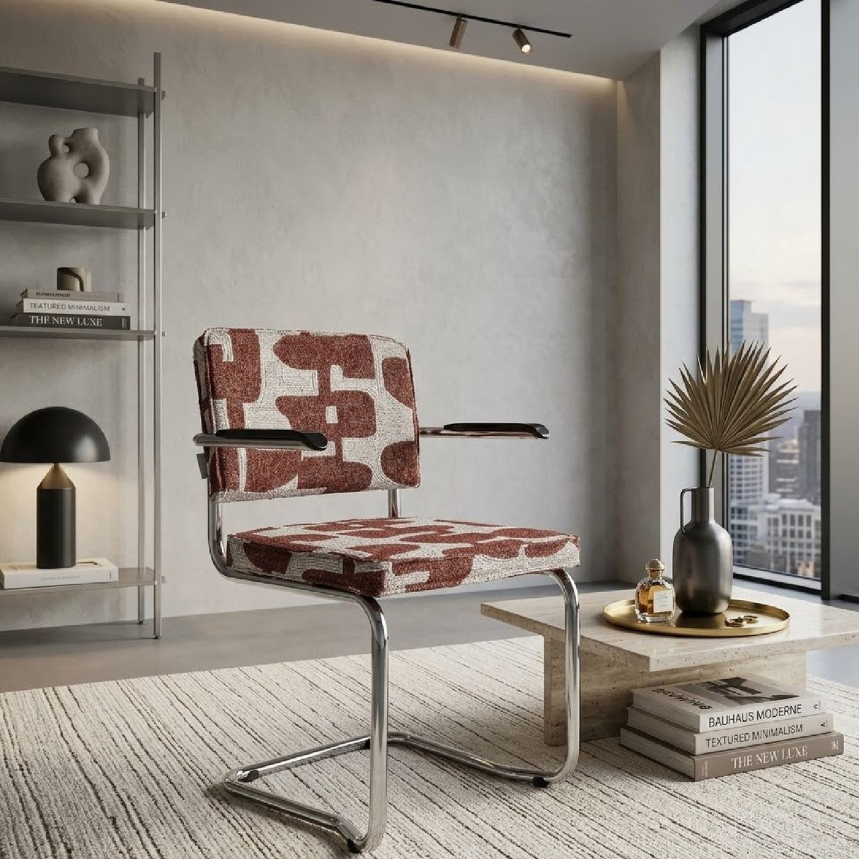 Modern European furniture - Patterned Fabric Cantilevered Dining Armchairs (2) - www.oroa.com | Oroa.com
