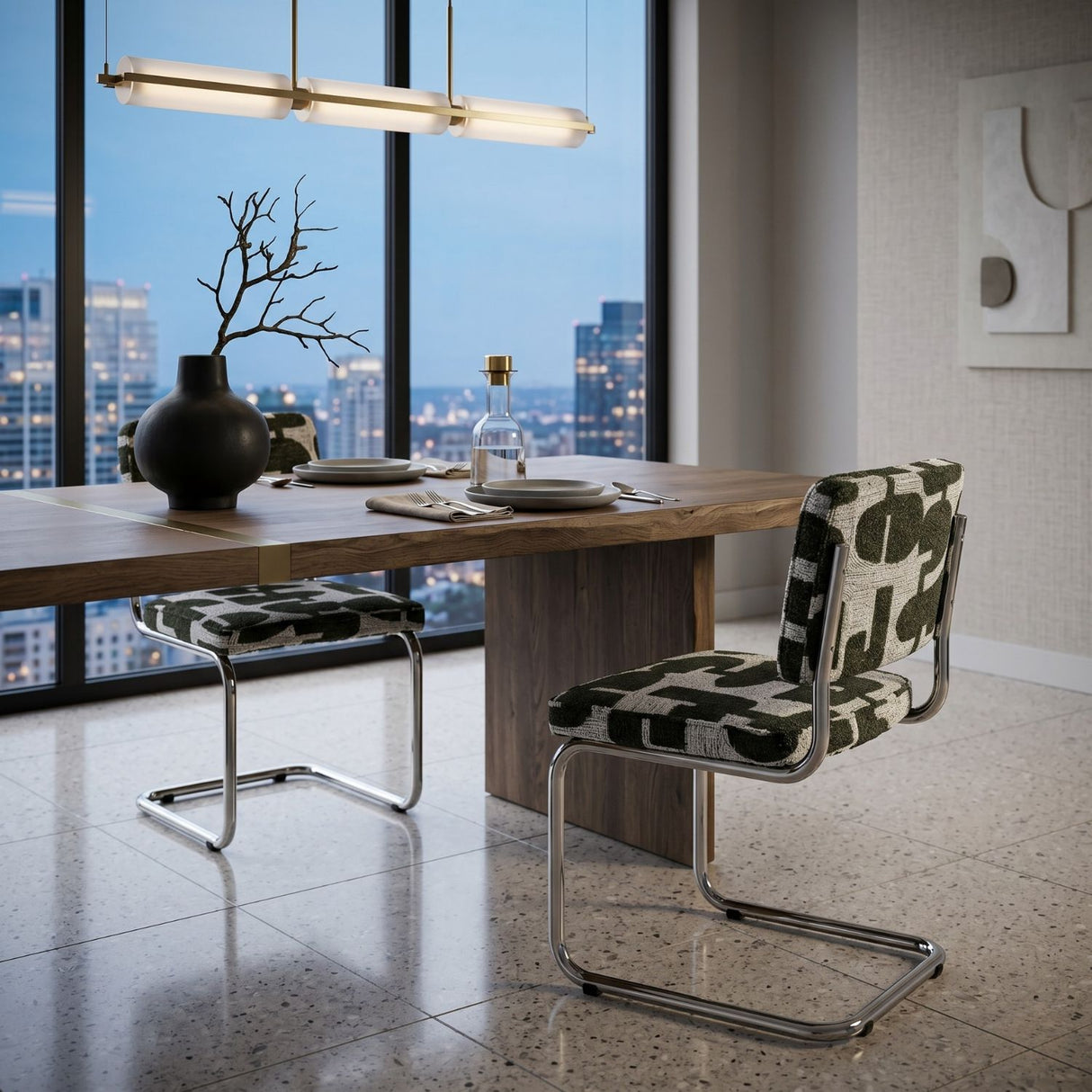 Modern European furniture - Patterned Fabric Cantilevered Dining Chairs (2) - www.oroa.com | Oroa.com