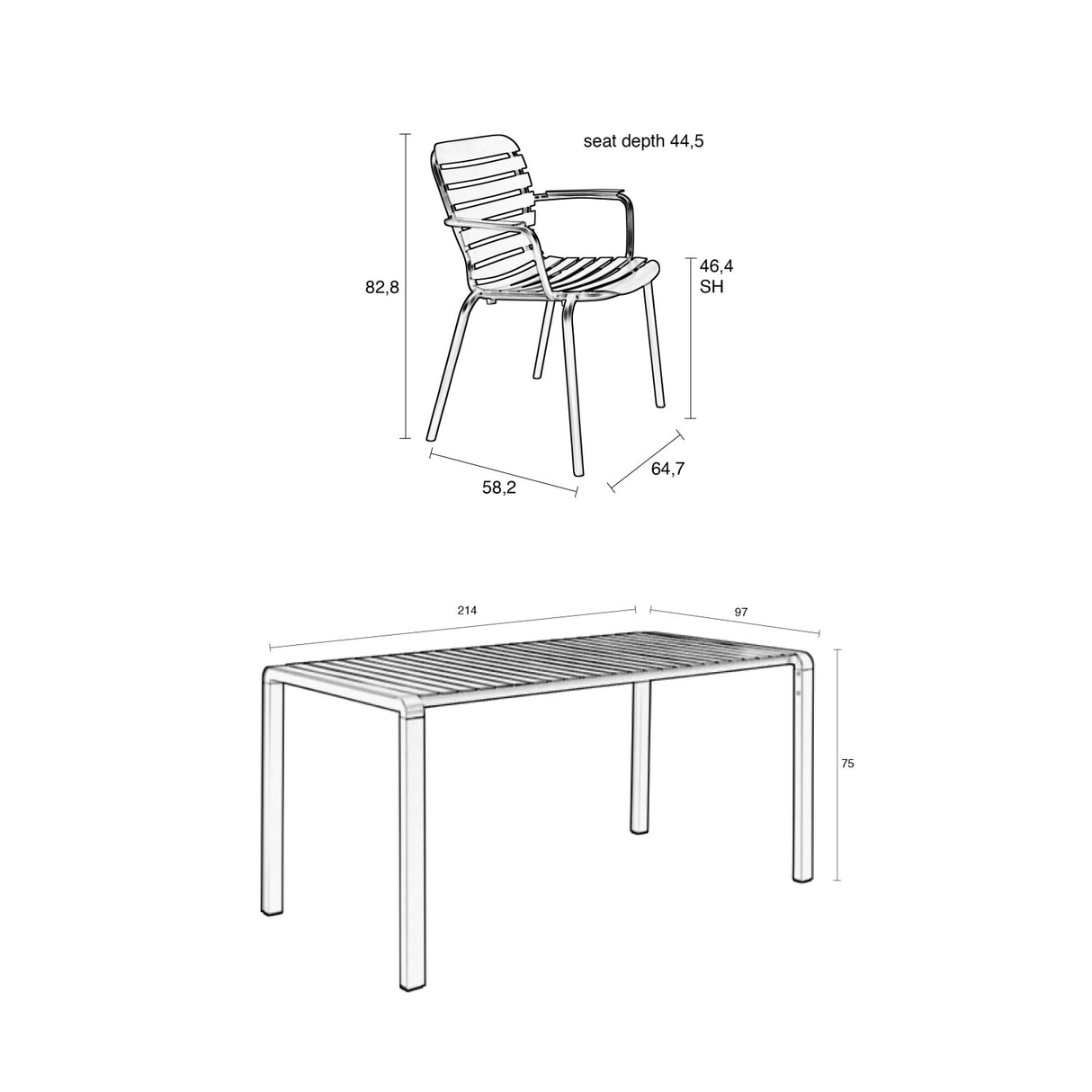 Modern European furniture - Aluminum Garden Table & Armchair Set (6) - www.oroa.com | Oroa.com