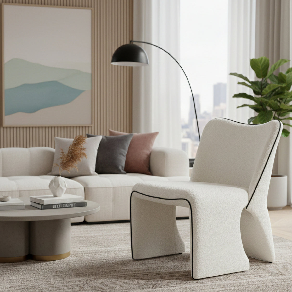 White Accent Chair with Piping | Oroa.com