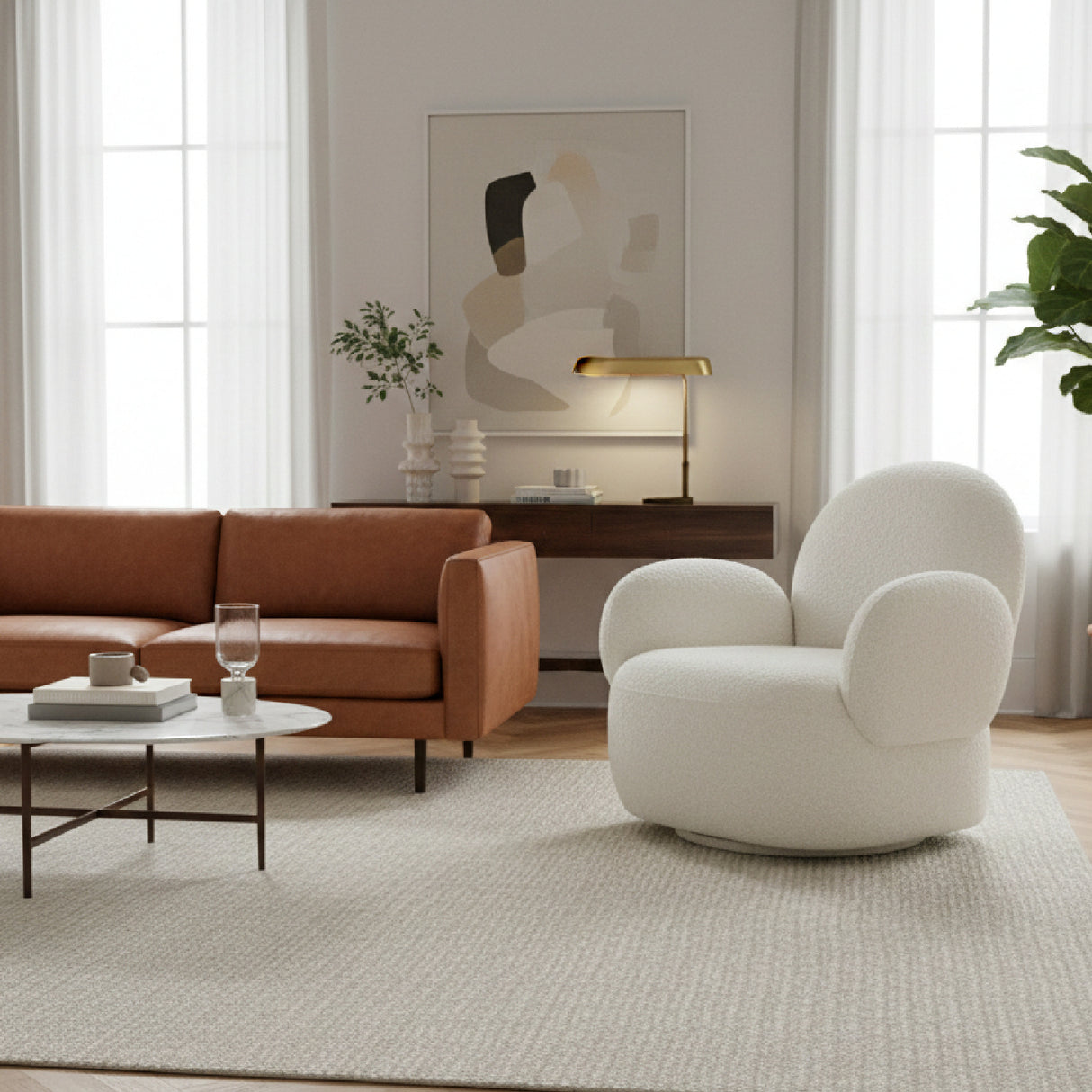 White Shearling Swivel Chair | Oroa.com