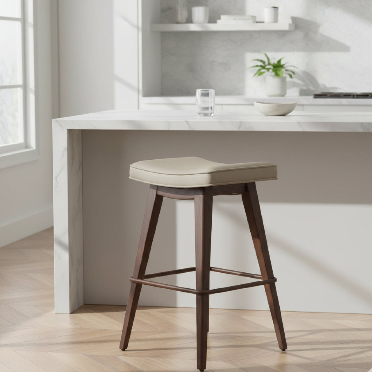 Beige Leather Seat Counter Stools (2) | Oroa.com