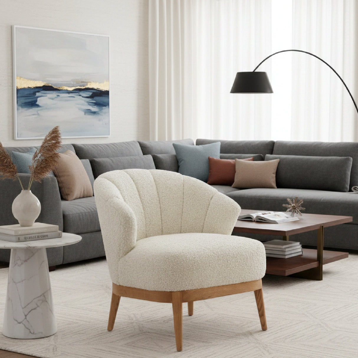 Beige Curved-Back Lounge Chair | Oroa.com