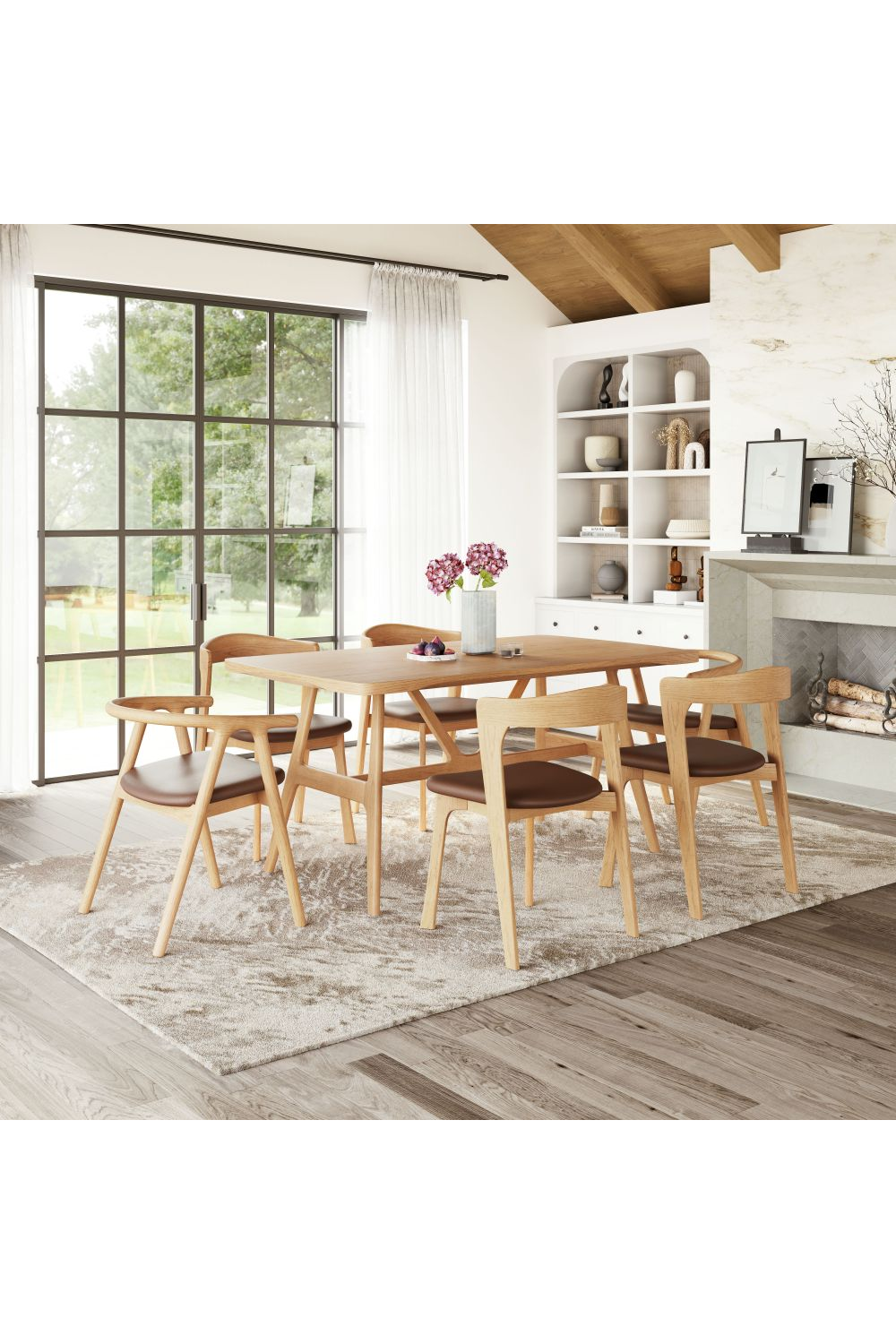 Brown Leather Seat Dining Chairs (2) | Oroa.com