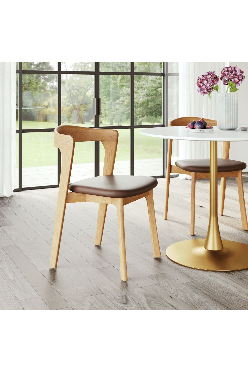 Brown Leather Seat Dining Chairs (2) | Oroa.com