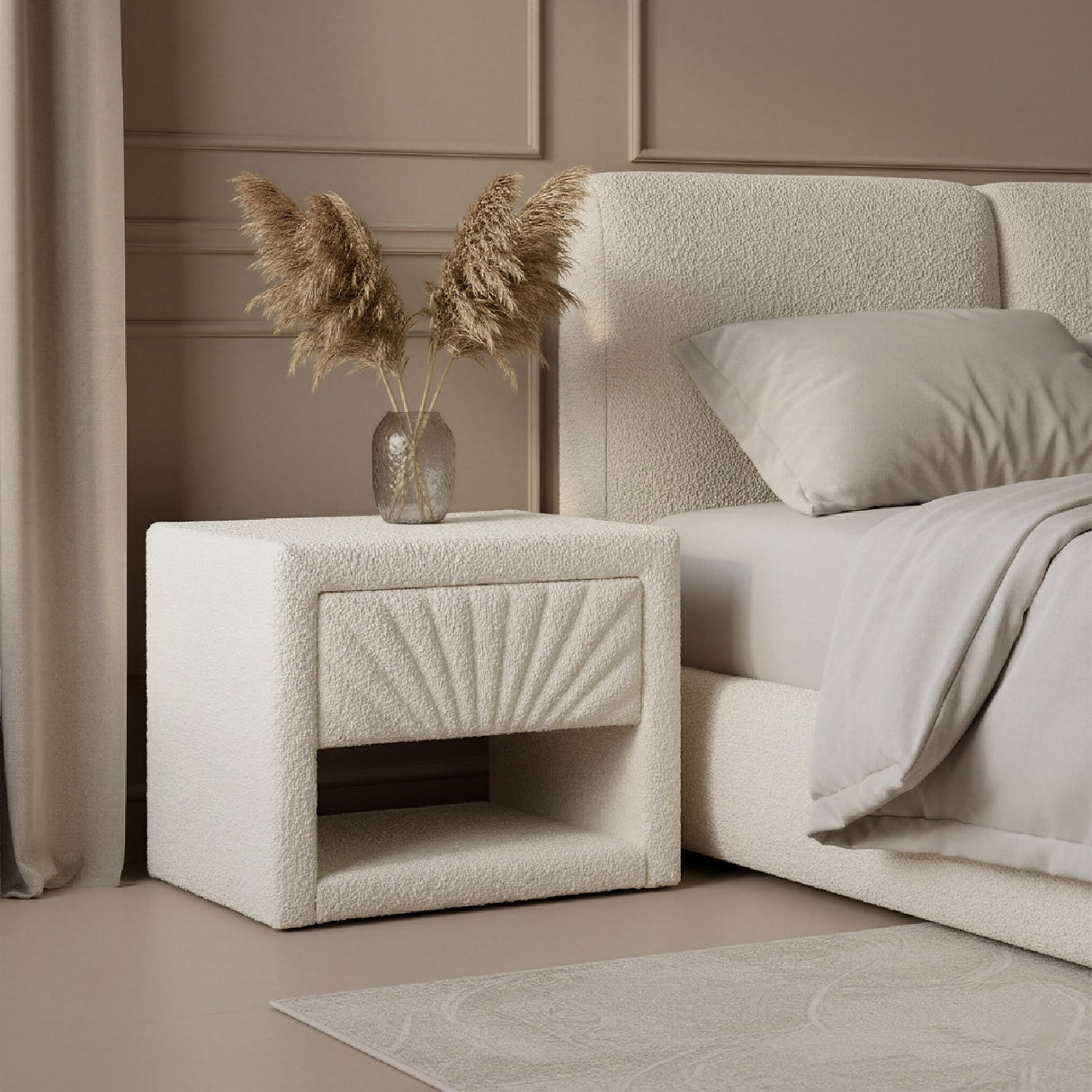 White Fabric 1-Drawer Nightstand | Oroa.com