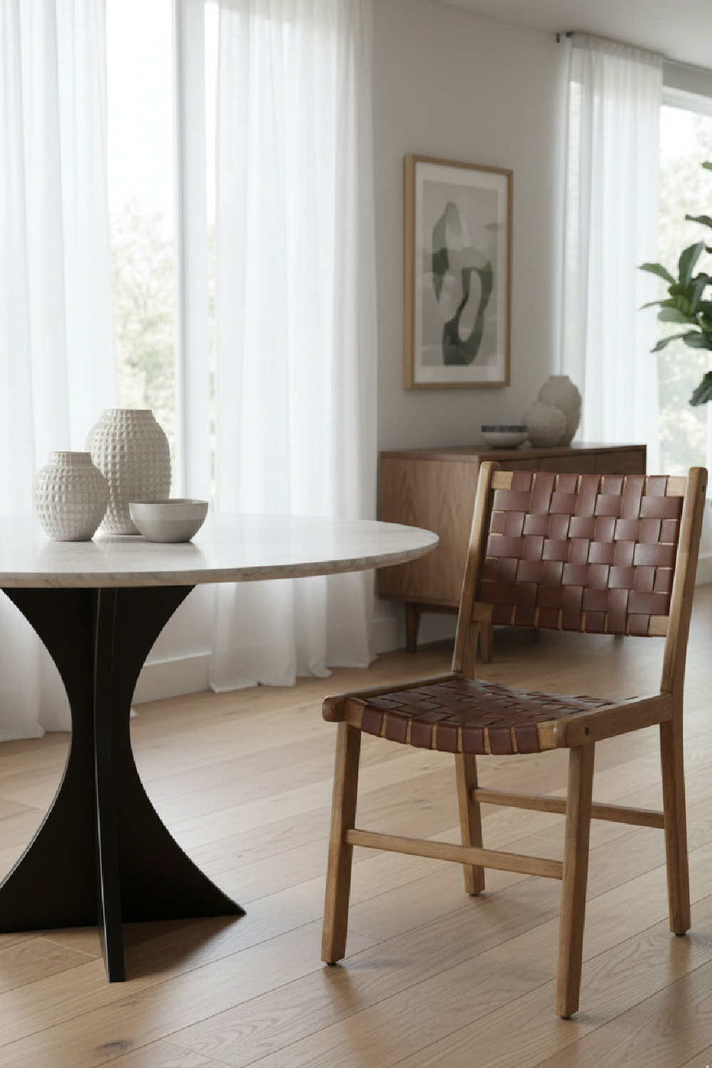 Brown Woven Leather Dining Chair | OROA Modern Feder | Oroatrade.com