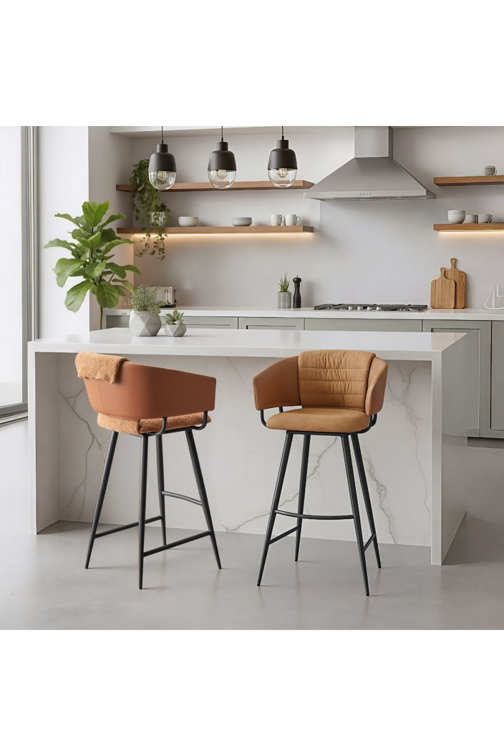Brown Leather Bar Stools (2) | OROA Modern Juno | Oroa.com
