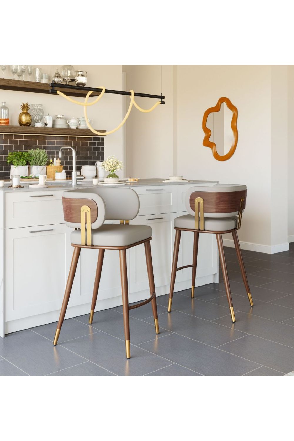 Beige Leather Bar Stool | OROA Modern Brew | Oroa.com