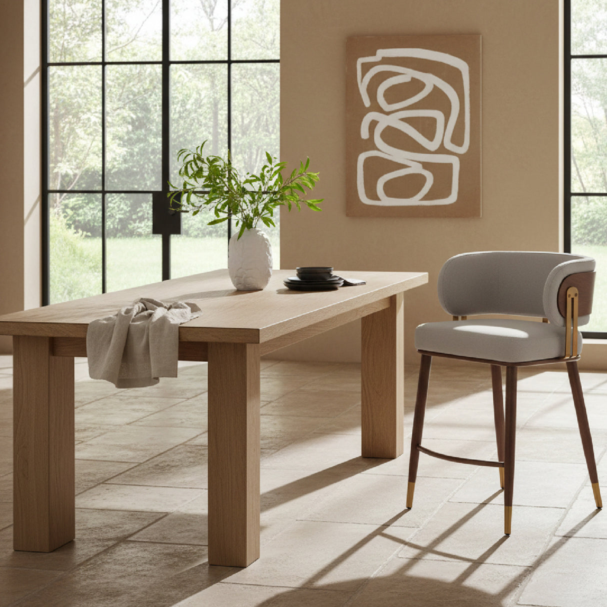 Beige Leather Counter Stool | Oroa.com