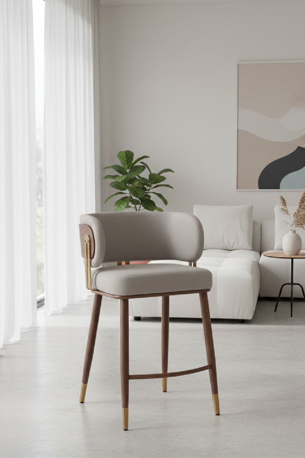 Beige Leather Counter Stool | OROA Modern Brew