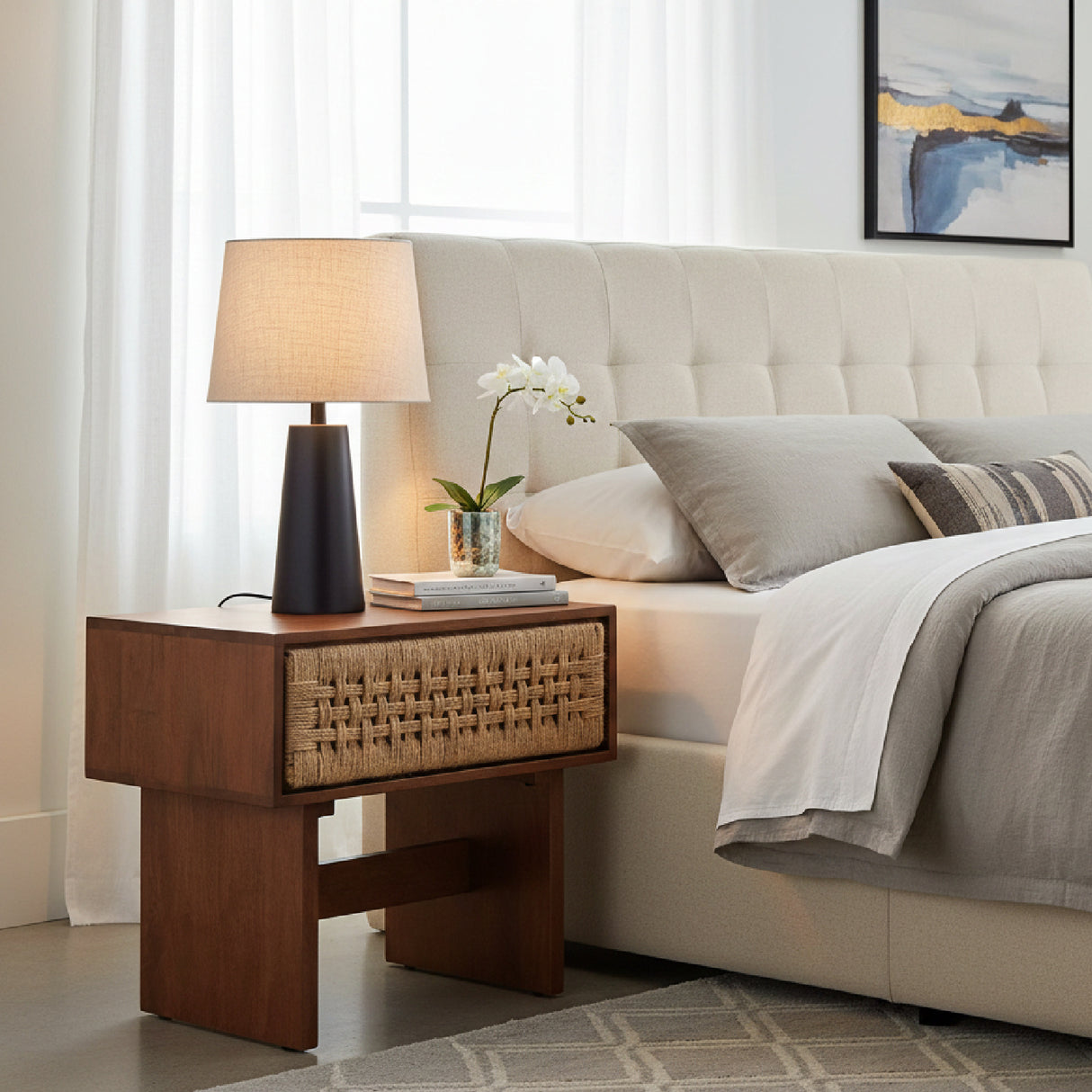 Woven Jute 1-Drawer Nightstand | OROA Modern Amaria | Oroa.com