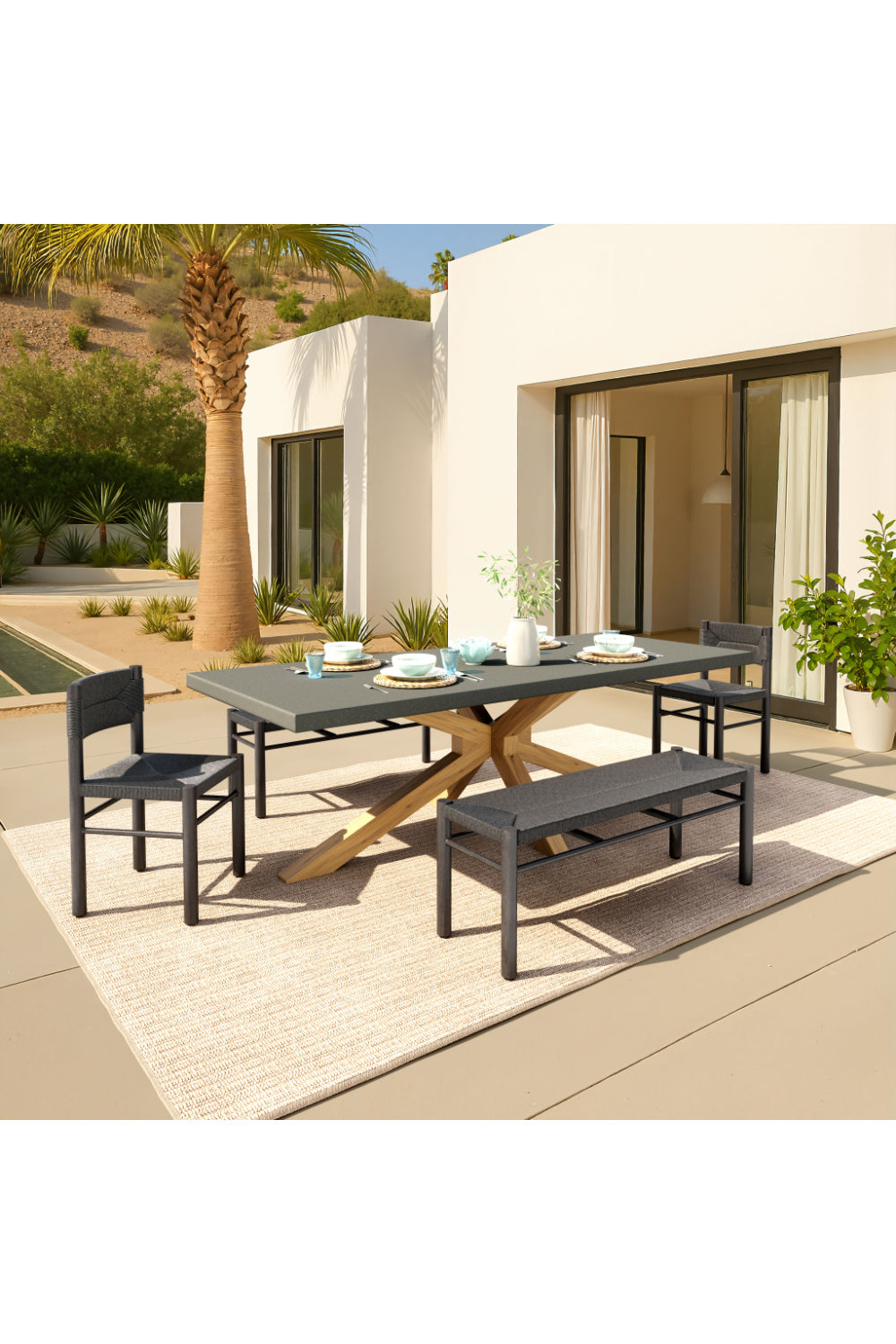 Rattan Look Outdoor Bench | OROA Modern Iska | Oroa.com