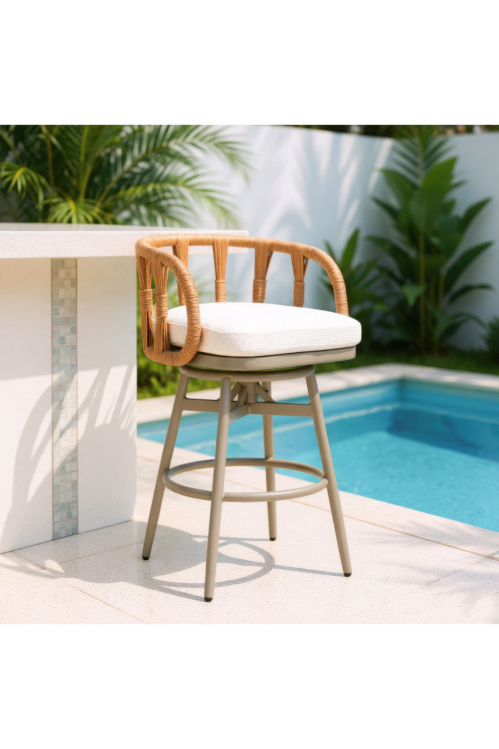 Rattan Weave Swivel Bar Stool | Oroa.com