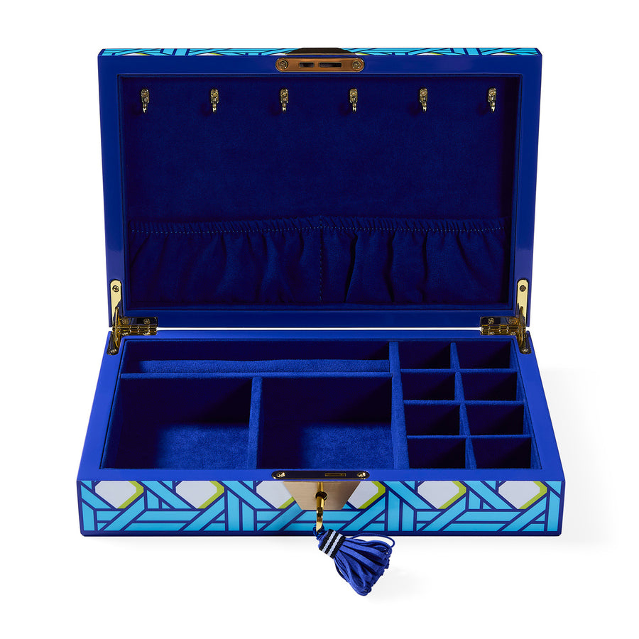Blue Lacquer Jewelry Box | Jonathan Adler Basketweave | Oroa.com