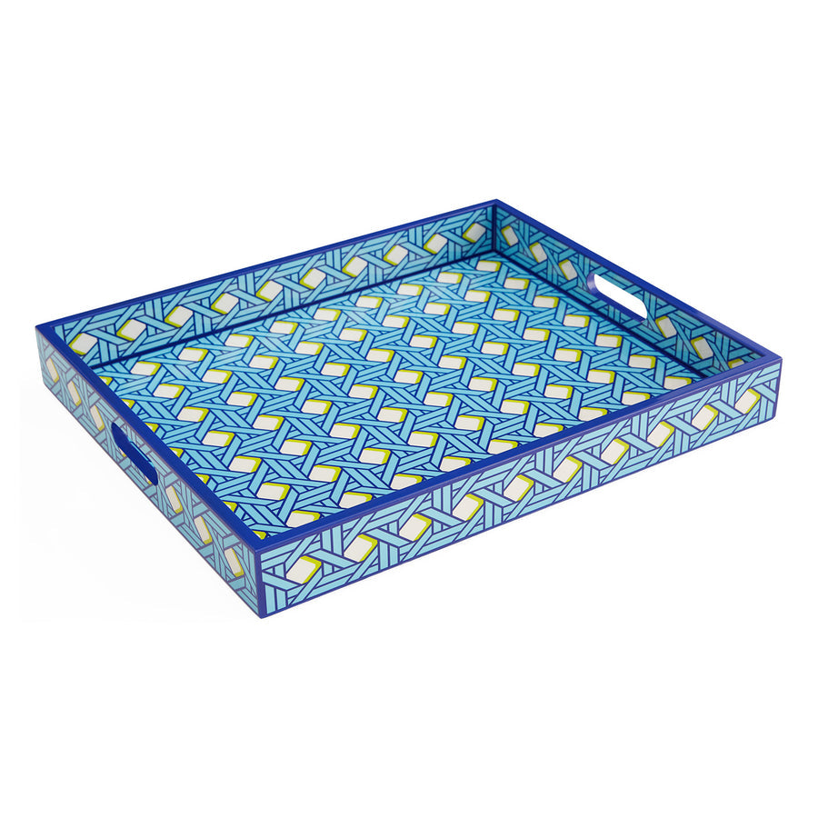 Patterned Blue Lacquer Tray | Jonathan Adler Basketweave | Oroa.com