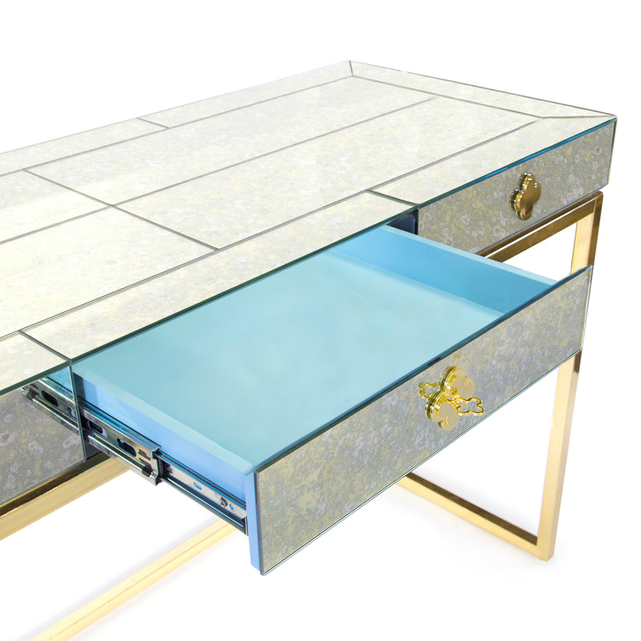 Antiqued Mirror 3-Drawer Desk | Jonathan Adler Delphine | Oroa.com