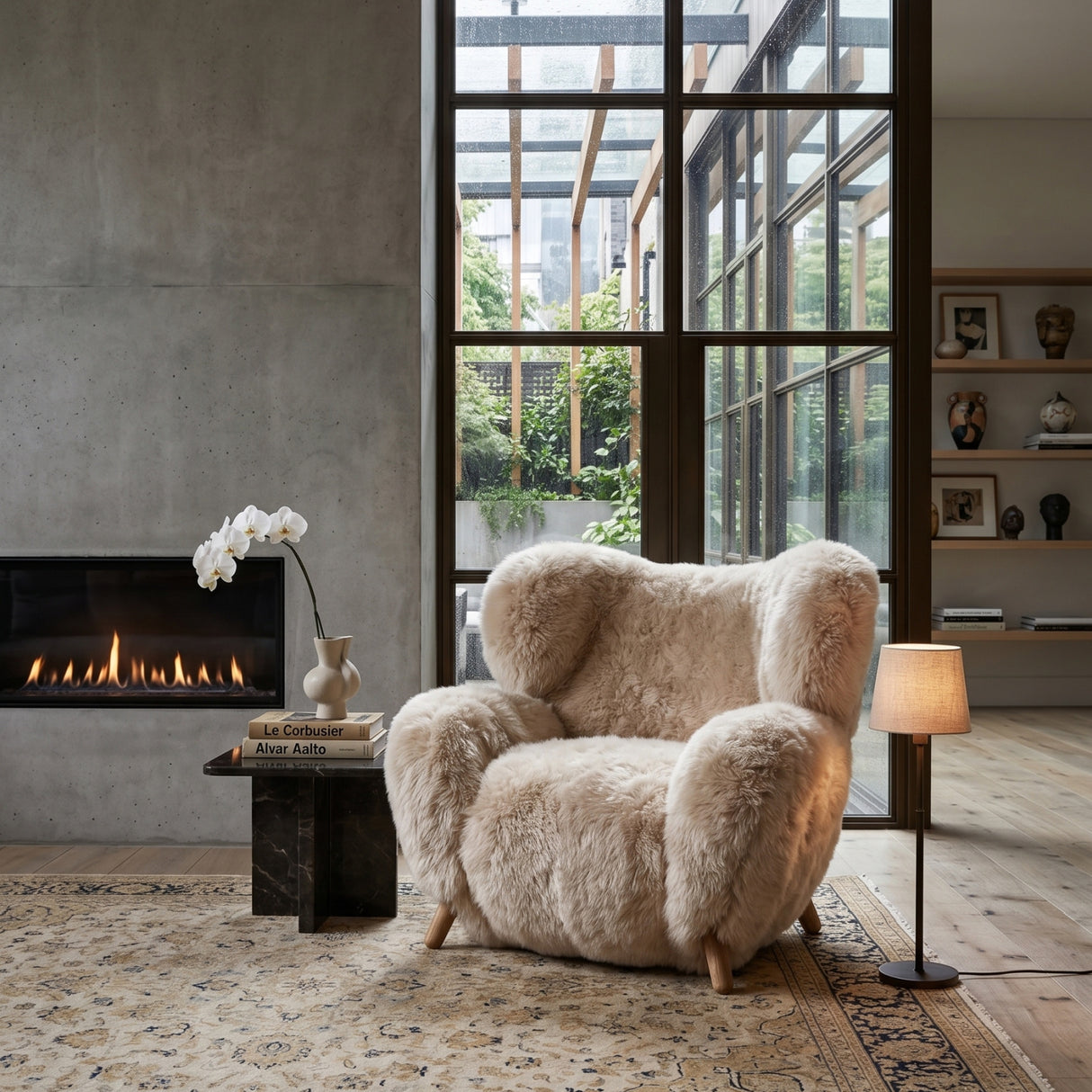 Beige Sheepskin Lounge Armchair | Oroa.com