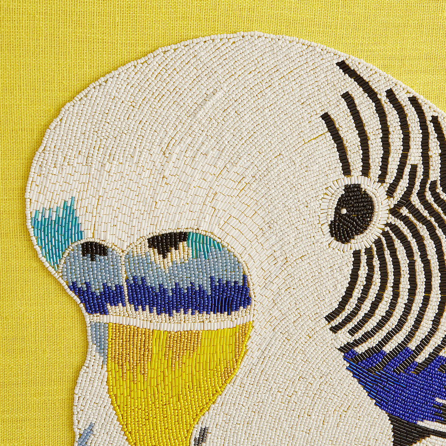 Yellow Linen Bird Beaded Art | Jonathan Adler Parakeet | Oroa.com